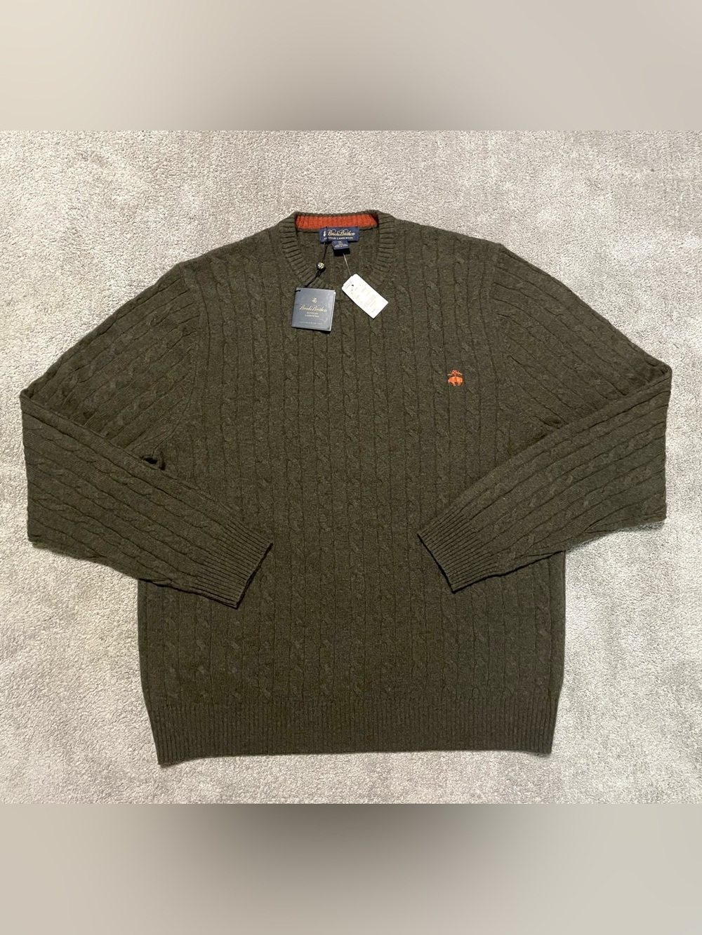 NWT Brooks Brothers Cable Knit Wool Sweater Mens XL Brown Golden Fleece Logo